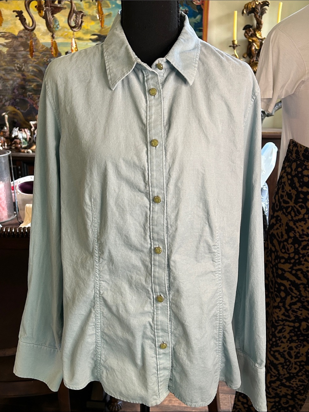 Talbots Sz L Light Blue Western Look Button-Up Shirt